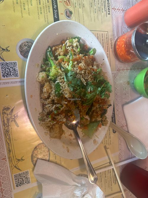 Vegan fried rice! They made it with no bell peppers for me! Yum!  at Que Huong in Madison Heights