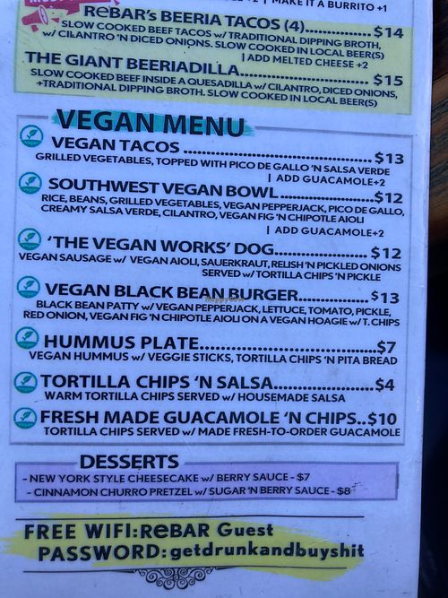 Vegan menu items at ReBAR + Davy's in Las Vegas