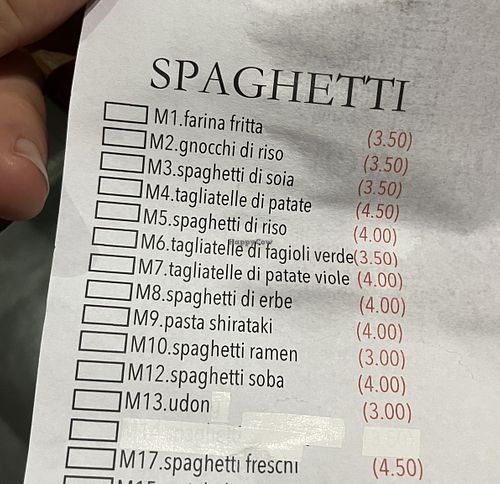 Pasta choices  at Little Lamb Bernina in Milan