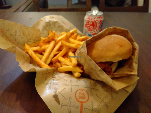 Vegan burger & fries at Arancini Brothers - Dalston Junction in East London