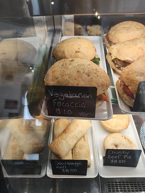 The manager said it was labelled vegetarian because the pesto they used used to have some non-vegan ingredient but they changed pestos recently and this is now a fully vegan option at Where is My Coffee in Wangaratta