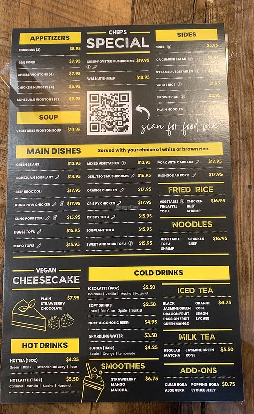 Restaurant menu at Vegan District Asian Eatery in Loma Linda