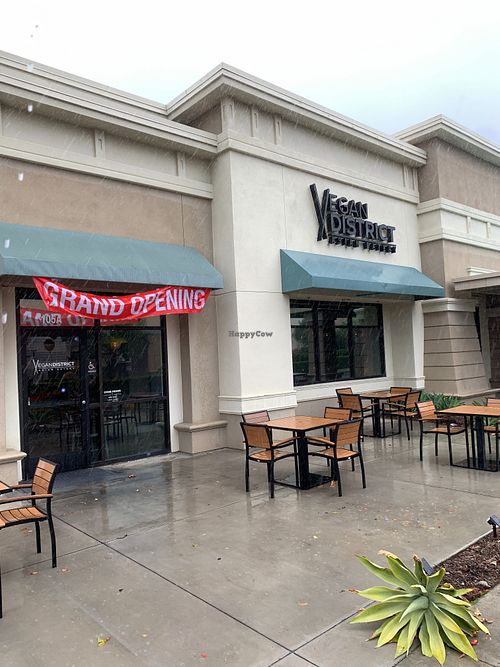 Front of restaruant entrance at Vegan District Asian Eatery in Loma Linda