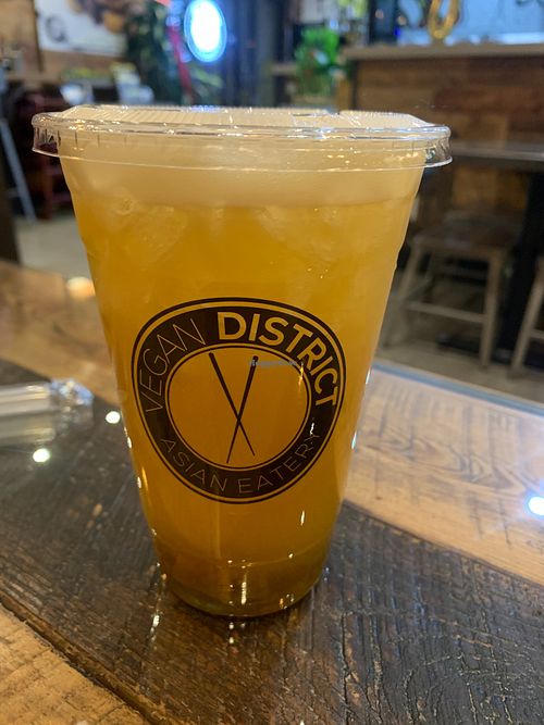 Ice green mango green tea at Vegan District Asian Eatery in Loma Linda