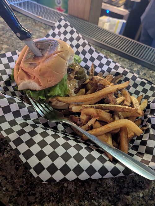 Beyond Bowen burger (peanut butter, hot dust, jalapenos) - surprisingly delicious! Apparently Arubans are very fond of peanut butter at Alfie's In Aruba in Oranjestad