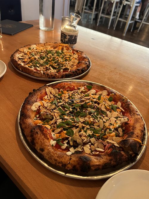 The only vegan menu item- vegan pizzaa  at Wooden City Spokane in Spokane