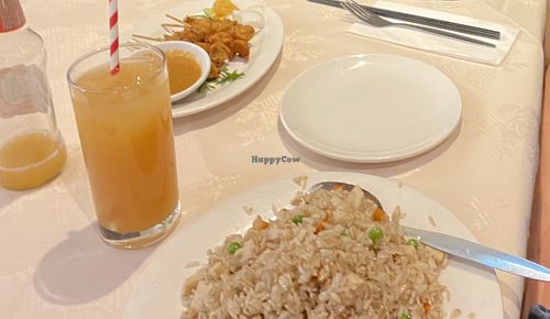 Chicken satay skewers and vegan nasi   at Gerrard's Corner in London