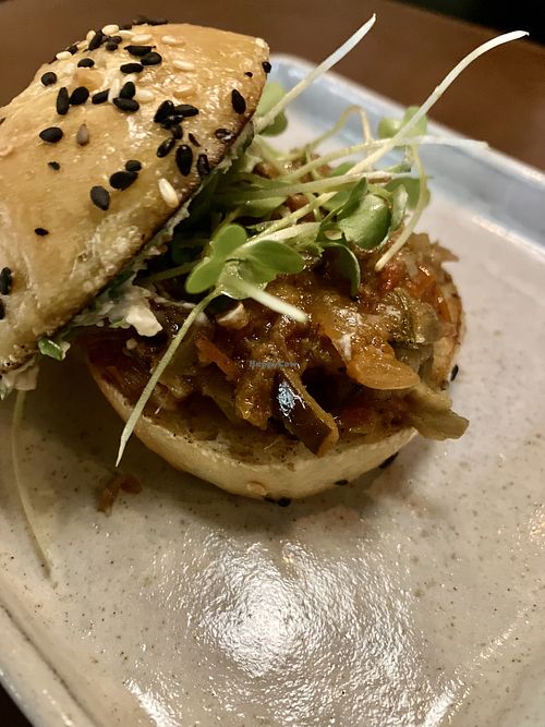 Kimchi and banana meat burger  at Conca Cozinha Original in Brasilia