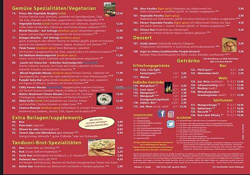 Speisekarte   at Prince Of India in Stuttgart