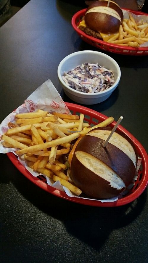 The simplest 'Beef' Burger on the menu with coleslaw at V Rev Vegan Diner in Manchester