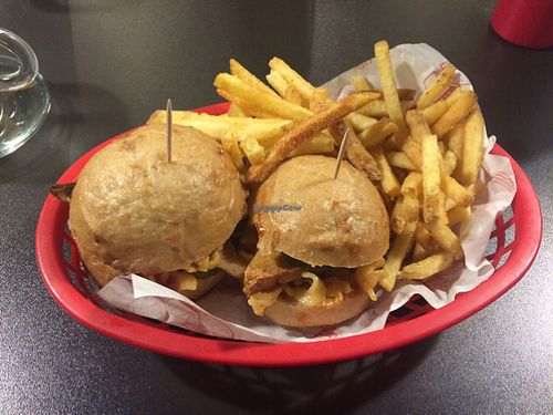 Gluten free burger with tofu at V Rev Vegan Diner in Manchester