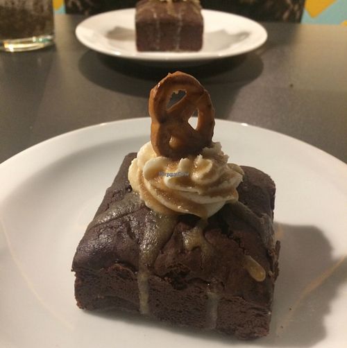 GF salted caramel popcorn brownie  at V Rev Vegan Diner in Manchester