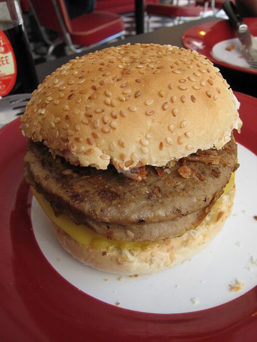 Mini mac with extra burger at V Rev Vegan Diner in Manchester