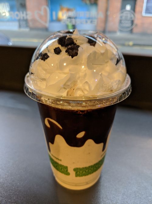 Takeaway (large) cookies-n-cream milkshake at V Rev Vegan Diner in Manchester