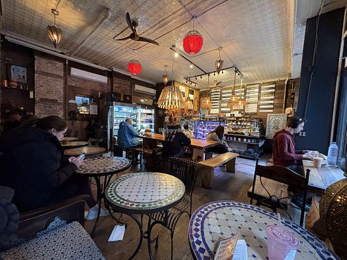 Cozy interior   at Pause Cafe in New York City