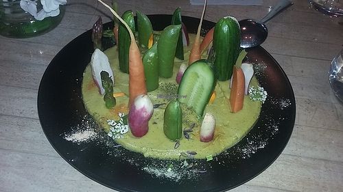 Forest Floor - Coriander Raw Hummus with Picked and Raw Veggies at The Acorn in Vancouver