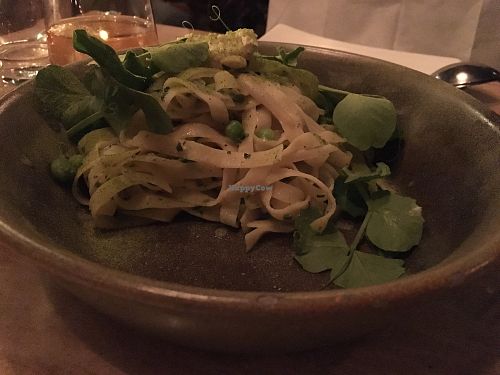 garden pea tagliatelle  at The Acorn in Vancouver