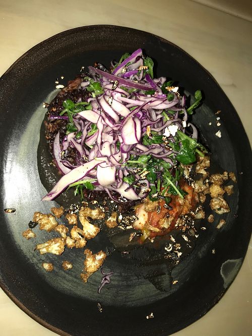 kimchi with rice and mushroom at The Acorn in Vancouver