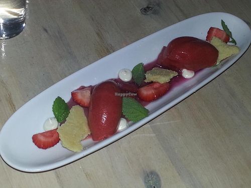 strawberry rhubarb sorbet at The Acorn in Vancouver