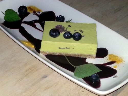 raw blueberry cheesecake at The Acorn in Vancouver