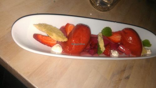 strawberry rhubarb sorbet at The Acorn in Vancouver