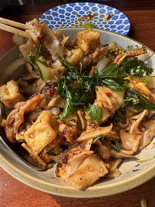 Drunken noodles with tofu and soy curls  at Norah - Belmont in Portland