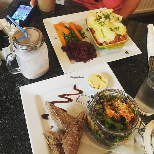 Banarama smoothie, superfoods salad and pie  at Greens Cafe in Grasmere