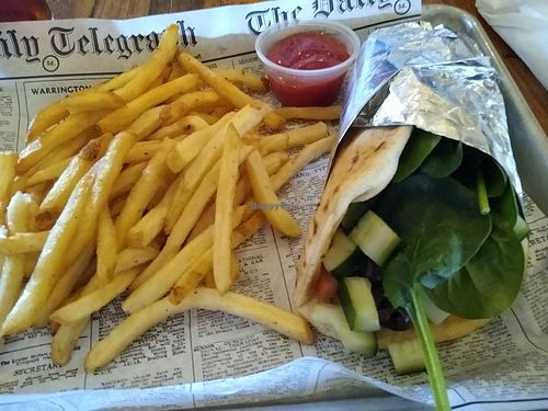 Veggie wrap with fries at The Old Mulehouse in Jasper