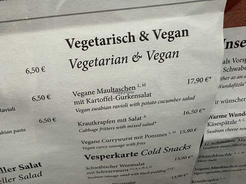 menu  at Herrenkeller in Ulm