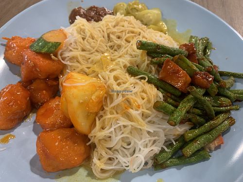 $3.50 for 2 dishes, very reasonable    at Ba Fang Vegetarian by Just Green 八方素食 in West Singapore