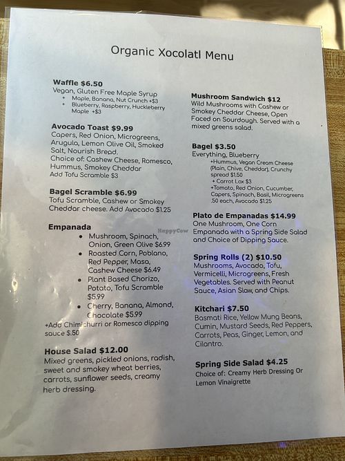 Menu   at Cafe' Xocolatl in Sacramento
