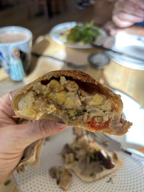 Inside roasted corn empanada   at Cafe' Xocolatl in Sacramento