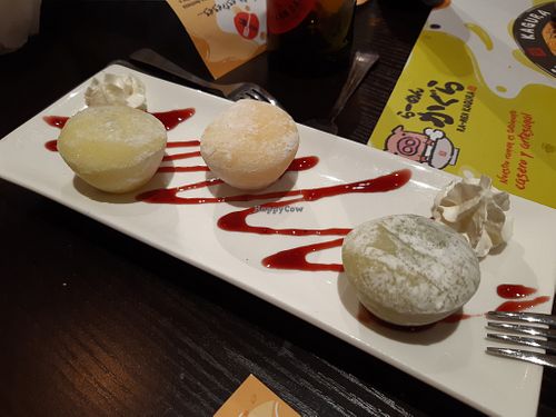 Dessert: vegan mochi (beware of the whipped dairy cream) at Ramen Kagura - Avenida de América in Madrid