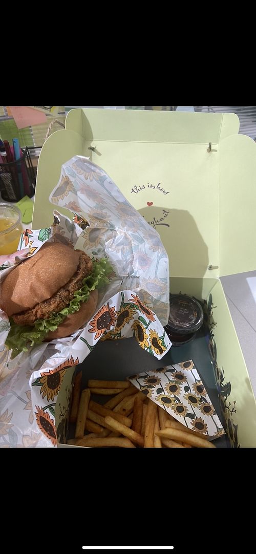 Vegan donut burger and fries   at Glaze Craze in Riyadh