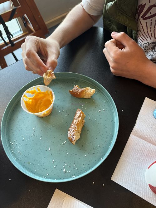 Pretzel devoured in seconds  at Coned Pizza in Meridian