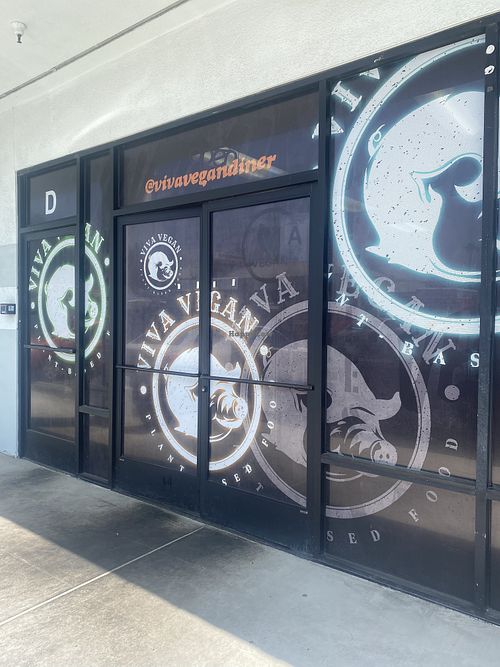 Cool Window Decals  at Viva Vegan Diner in Upland