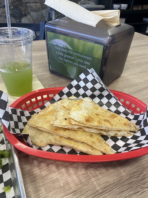 Basic Quesadilla w/Cucumber Lime Agua (almost done)  at Viva Vegan Diner in Upland