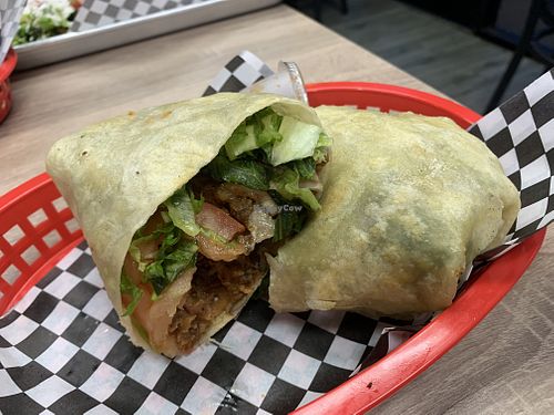 Chik’n wrap with oyster mushrooms   at Viva Vegan Diner in Upland