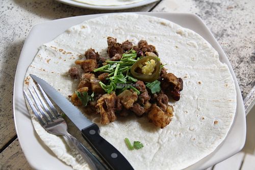 Drunken Sailors vegetarian breakfast burrito. I think this portion needs something more on the plate.  at Drunken Sailors in Koh Lanta