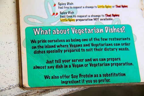 On vegetarian dishes in the menu.  at Drunken Sailors in Koh Lanta