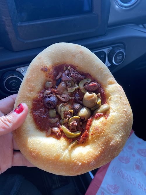 Lovely and Oh So Tasty Vegan Olive Pizzetta 😋  at As Kneaded Bakery in San Leandro