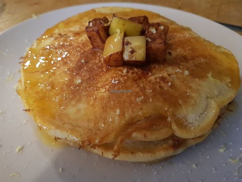 Pancakes with maple syrup, lemon, apple and cinnamon at Remedy Coffee Shop in York