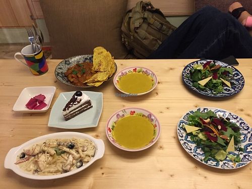 We ordered curry, noodles, and cake, but to our surprise the table was filled!  at Loving Hut - Hairlatte in Busan