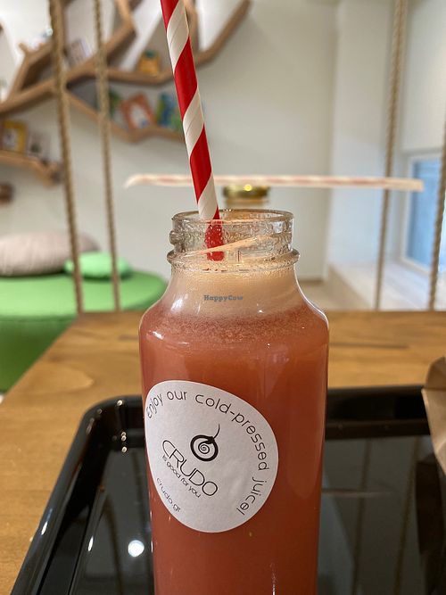 Cold-pressed juice of the day at CRUDO Snack Bar in Athens