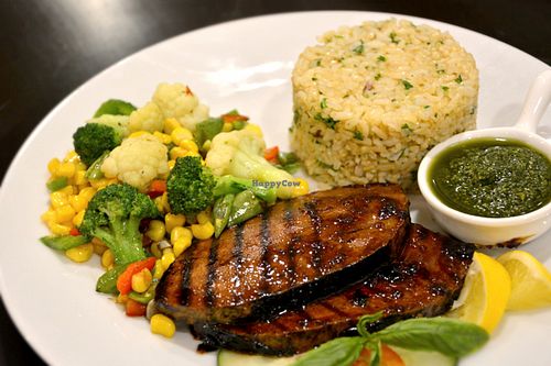 Grilled (veggie) salmon with coriander pesto at The Vegetarian Kitchen in Quezon City
