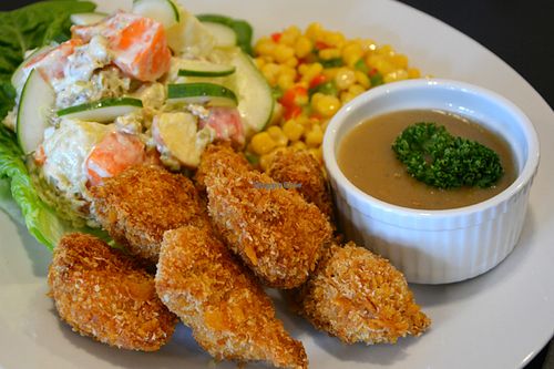 Southern fried (veggie) chicken with potato salad at The Vegetarian Kitchen in Quezon City