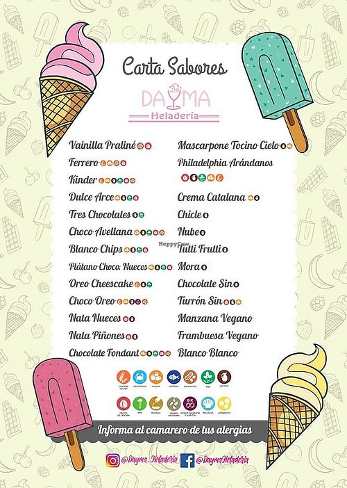 Menu at Heladería Dayma in Jerez