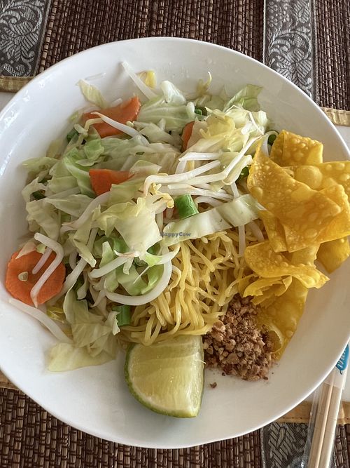Yellow noodle dish   at Chanda's Historical Garden Restaurant - อาหารสวนประวัติศาสตร์ in Sukhothai
