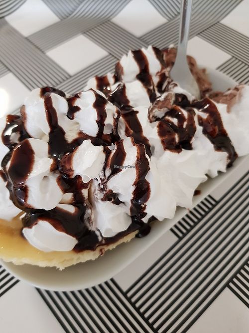 Vegan Banana Split: expensive (almost 9€) but it is SOOOOO DELICIOUS! at Loving Hut in Helsinki