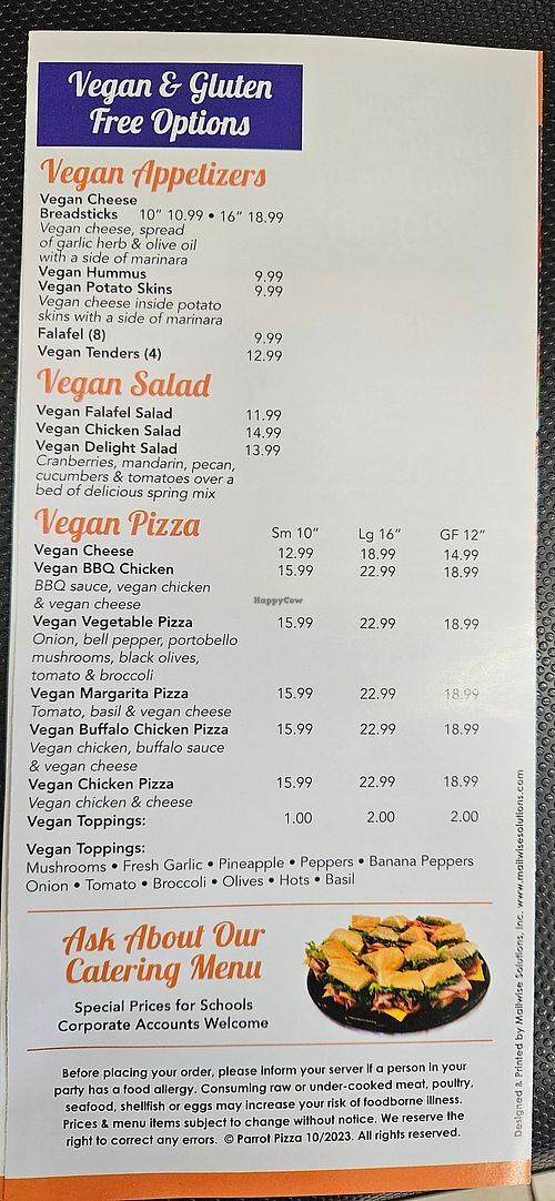 Menu June 2024 at Parrot Pizza Worcester in Worcester